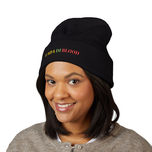 Unda Di Blood Embroidered Cuffed Beanie - Knit Winter Hat
