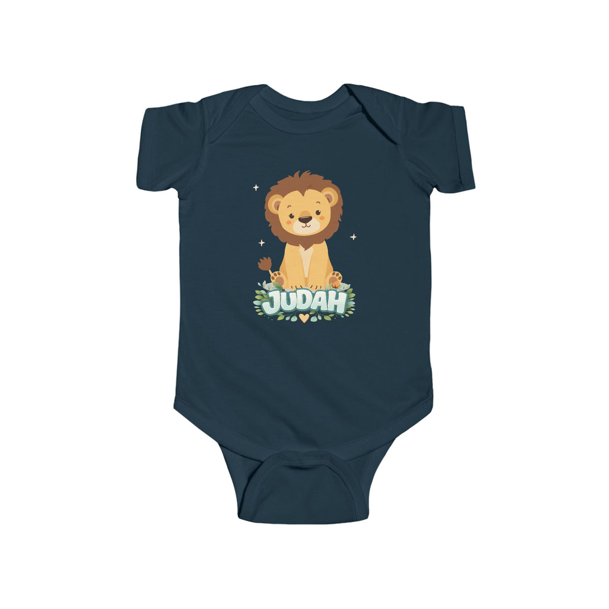 Personalized Baby Bodysuit — Cute Lion Design with Name (Judah)